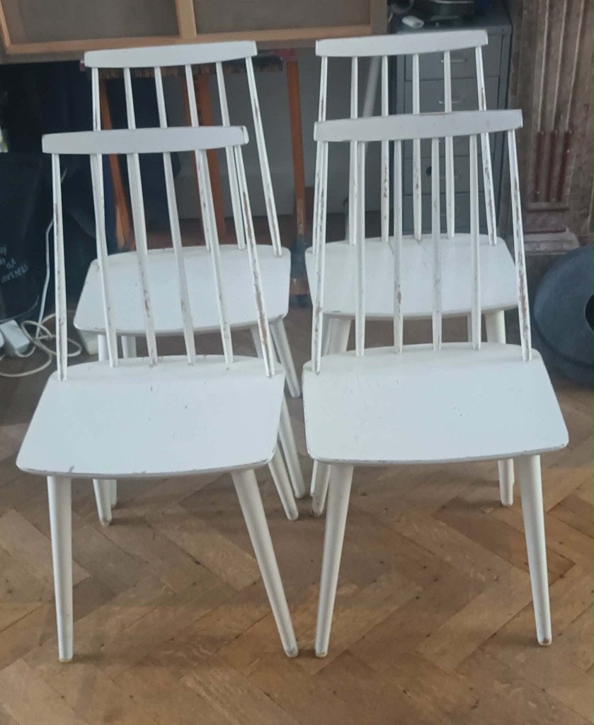 4 stoelen in Scandinavische stijl, jaar 50-60 Vintage!, Huis en Inrichting, Stoelen, Ophalen, Gebruikt, Wit, Scandinave