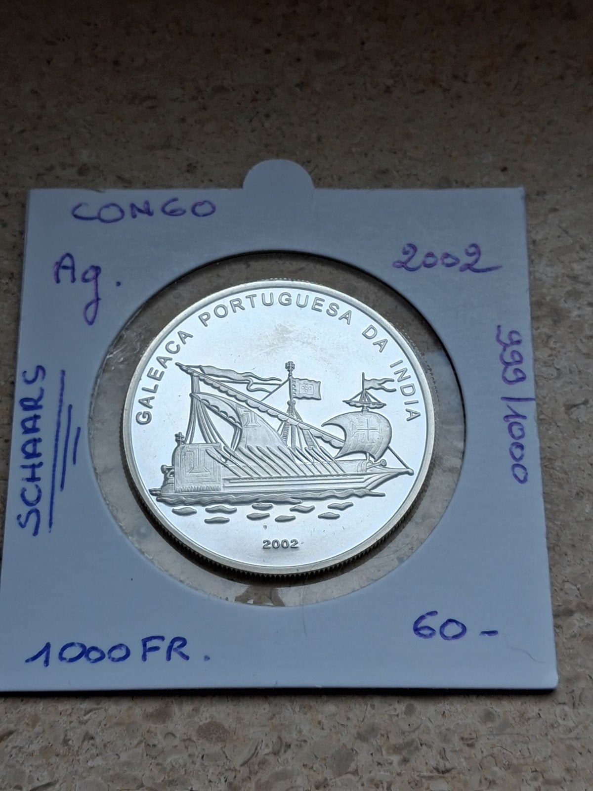 congo 1000 fr 2002 AG SCHAARS NIEUWSTAAT gers els!!, Ophalen of Verzenden