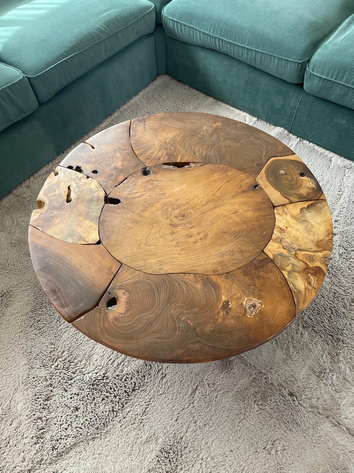 Table basse ronde unique en bois massif Ø80 cm — NOUVELLE, Enlèvement, Neuf, Rond, Autres essences de bois
