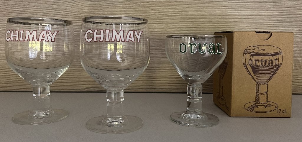 Chimay 2 glazen 33 Cl en 1 Orval glas 17 Cl, Ophalen of Verzenden, Nieuw, Bierglas