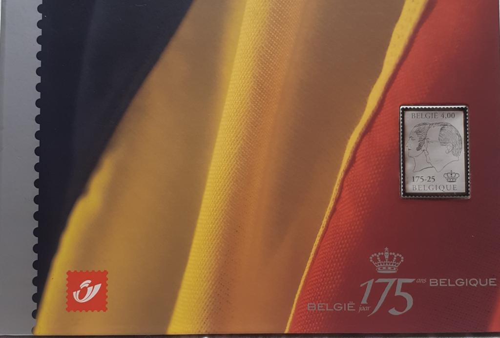 Zilveren postzegel + gewone zegel nav 175 jaar België e, Postzegels en Munten, Ophalen