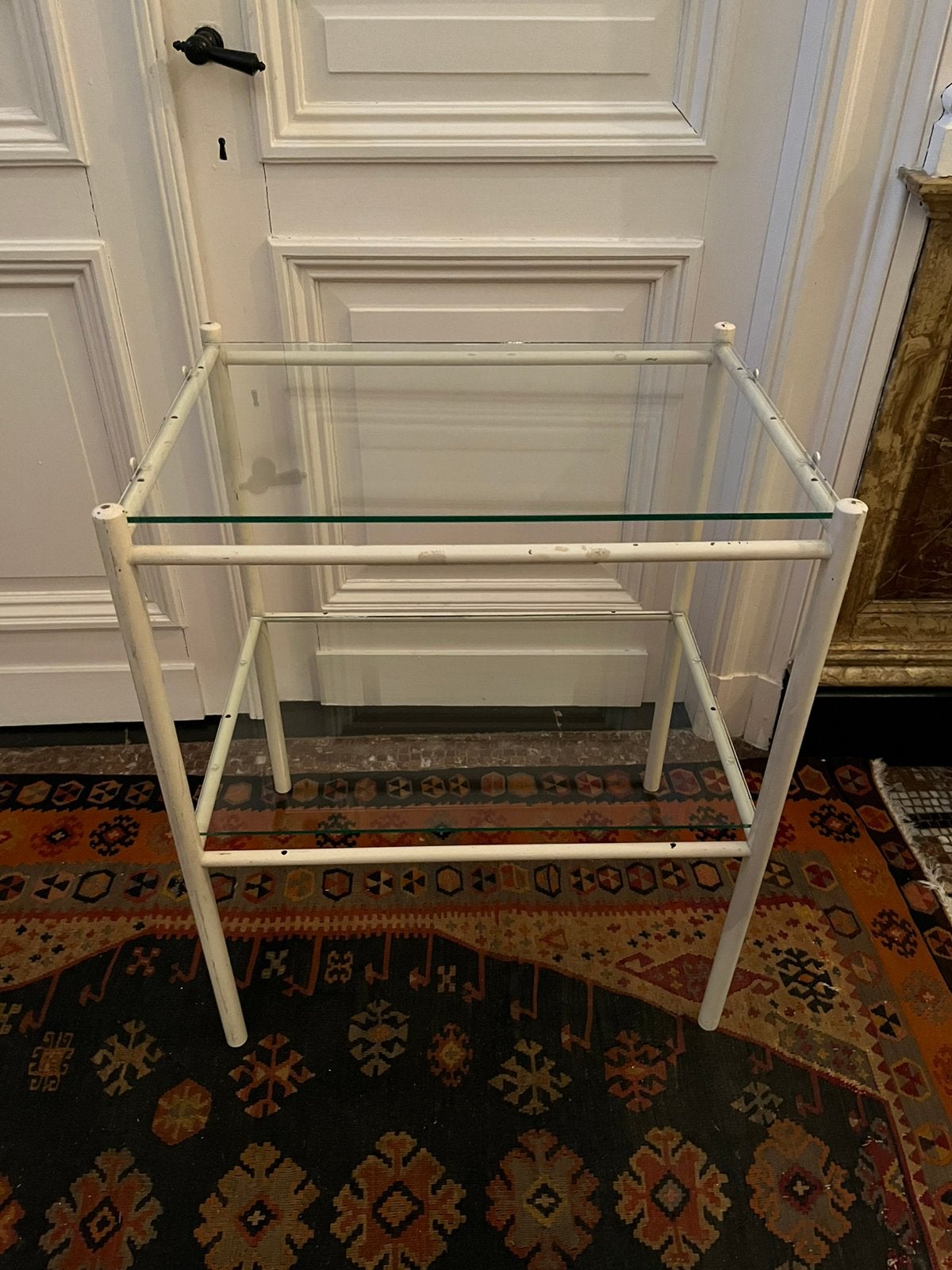 VINTAGE RETRO IJZEREN TAFEL MET GLAS SIDETABLE, Ophalen