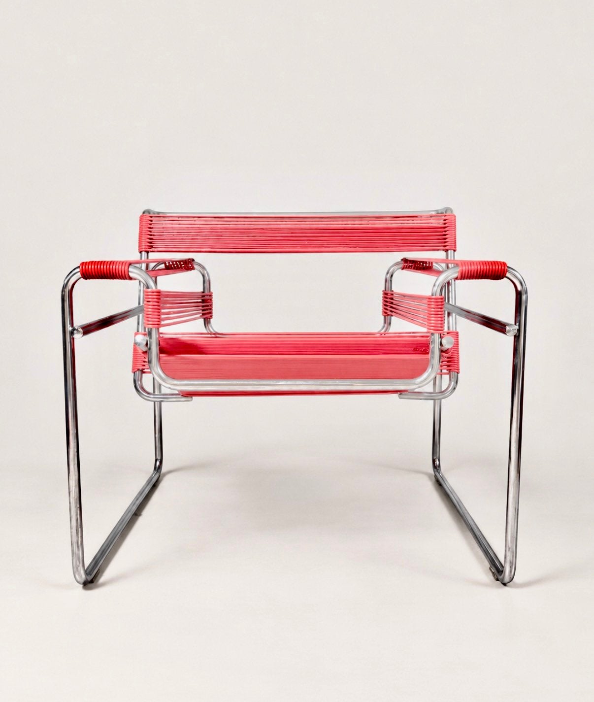 Vintage Wassily Chair — Red Spaghetti Cord, Italy, Ophalen, Gemerkt, Rood, Metaal