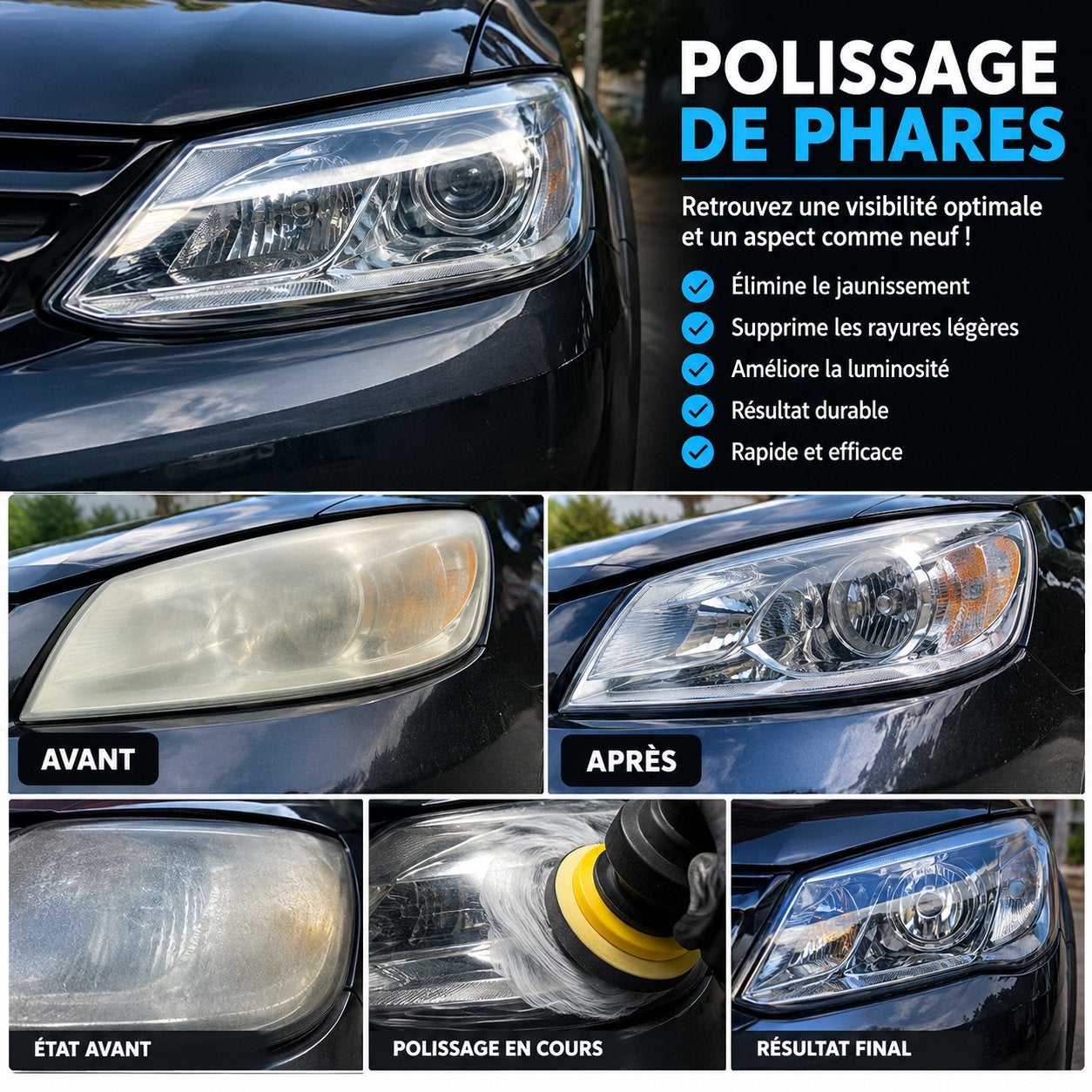 Polissage de phares – Rénovation et résultat comme neuf !, Enlèvement