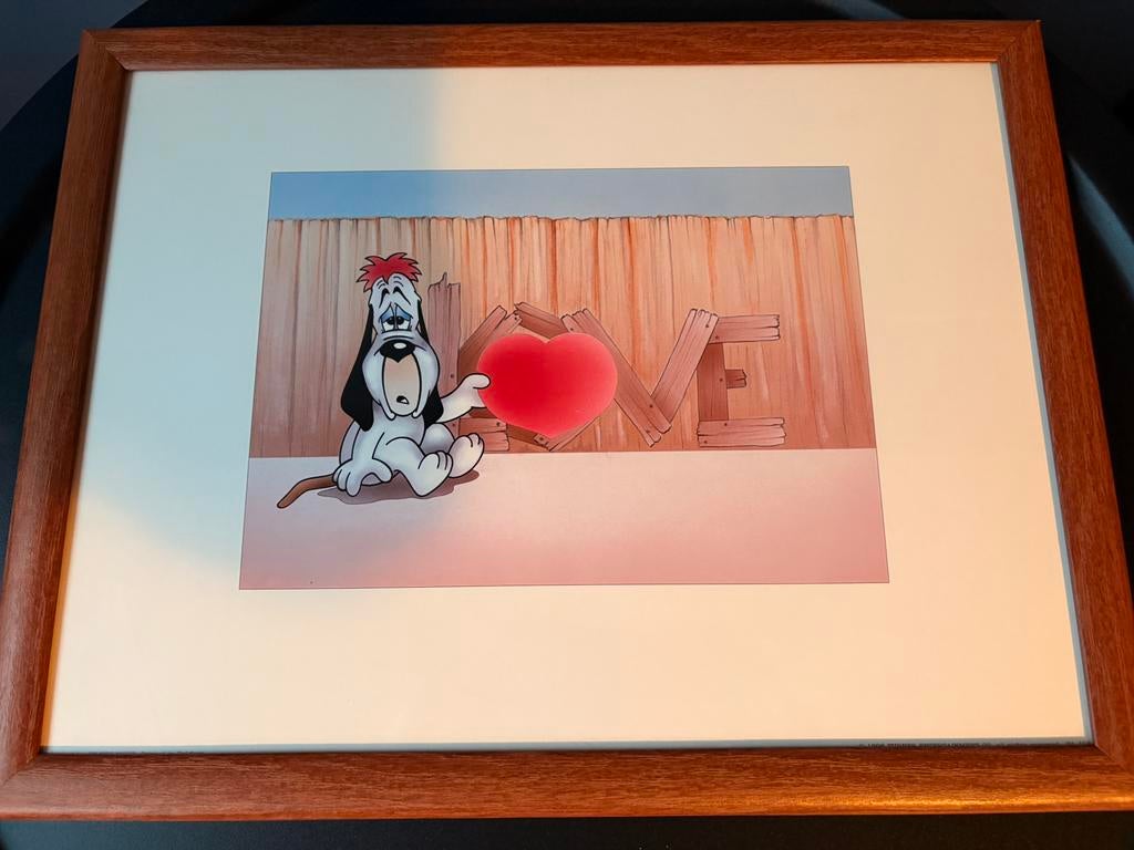 Droopy poster in houten kader - 44x34cm, Verzamelen, Ophalen, Met lijst, Rechthoekig Liggend, Zo goed als nieuw