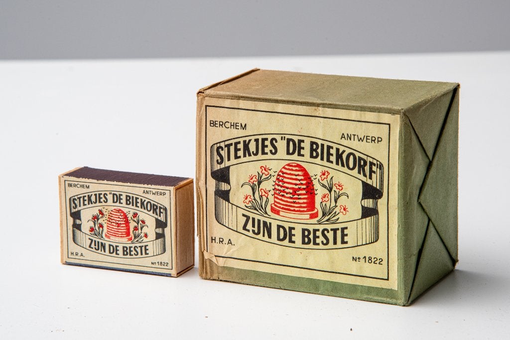 Zeldzame vintage lucifers De Biekorf, volledig pak van 10, Verzenden, Zo goed als nieuw, Luciferdoosjes of -merken