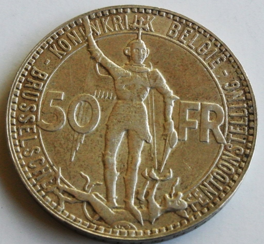 BELGIQUE EXPOSITION UNIVERSELLE BRUXELLES 1935 50Fr SILVER, Timbres & Monnaies, Enlèvement ou Envoi, Monnaie en vrac, Argent, Argent