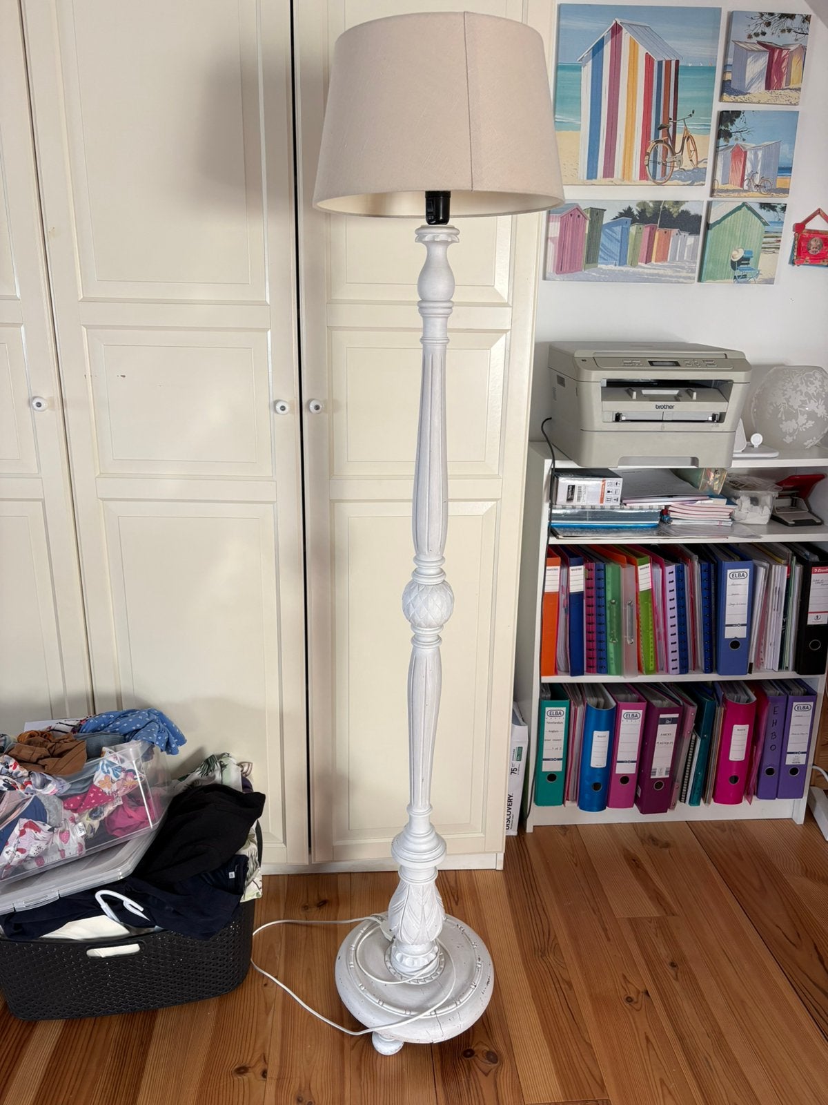 Lampe sur pied blanche, Maison & Meubles, Lampes | Lampadaires, Bois, 150 à 200 cm, Enlèvement, E27 (grand)