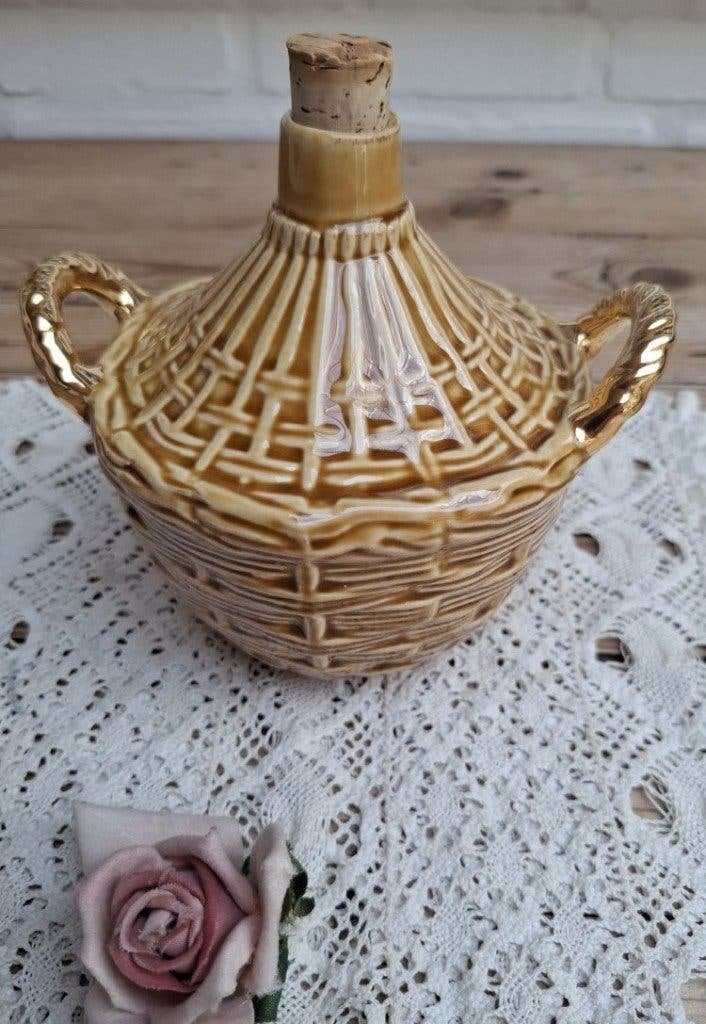 Vintage Franse keramische karaf, mandreliëf, dame Jeanne, Antiek en Kunst, Curiosa en Brocante, Ophalen of Verzenden