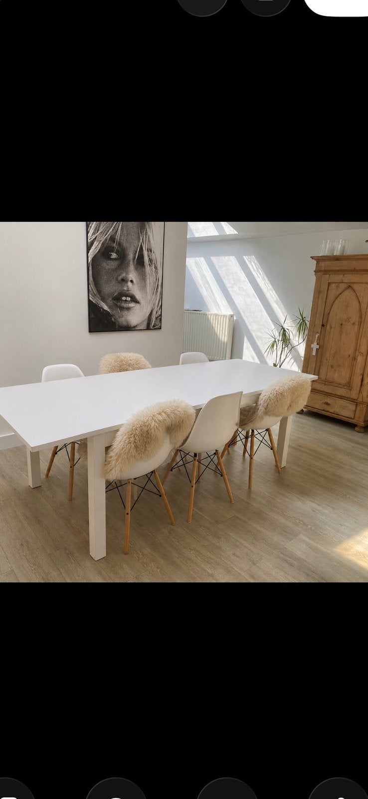 Witte houten tafel, Ophalen, Gebruikt, 200 cm of meer, 50 tot 100 cm