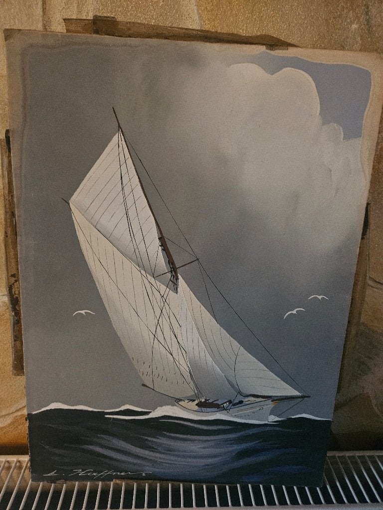 Zeilschilderij - Zeilboot op Zee - L. Hoffner / Haffner, Antiek en Kunst, Overige ondergronden, Ophalen of Verzenden, Handgeschilderd