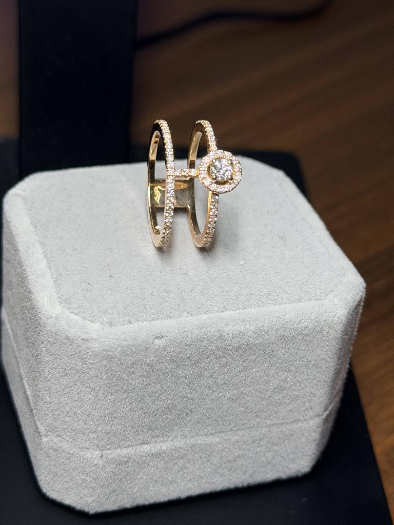 Bague OR 18K 2 rangs Diamants Naturels + Certificat, Handtassen en Accessoires, Ringen, Ophalen, Nieuw, Met edelsteen, Goud