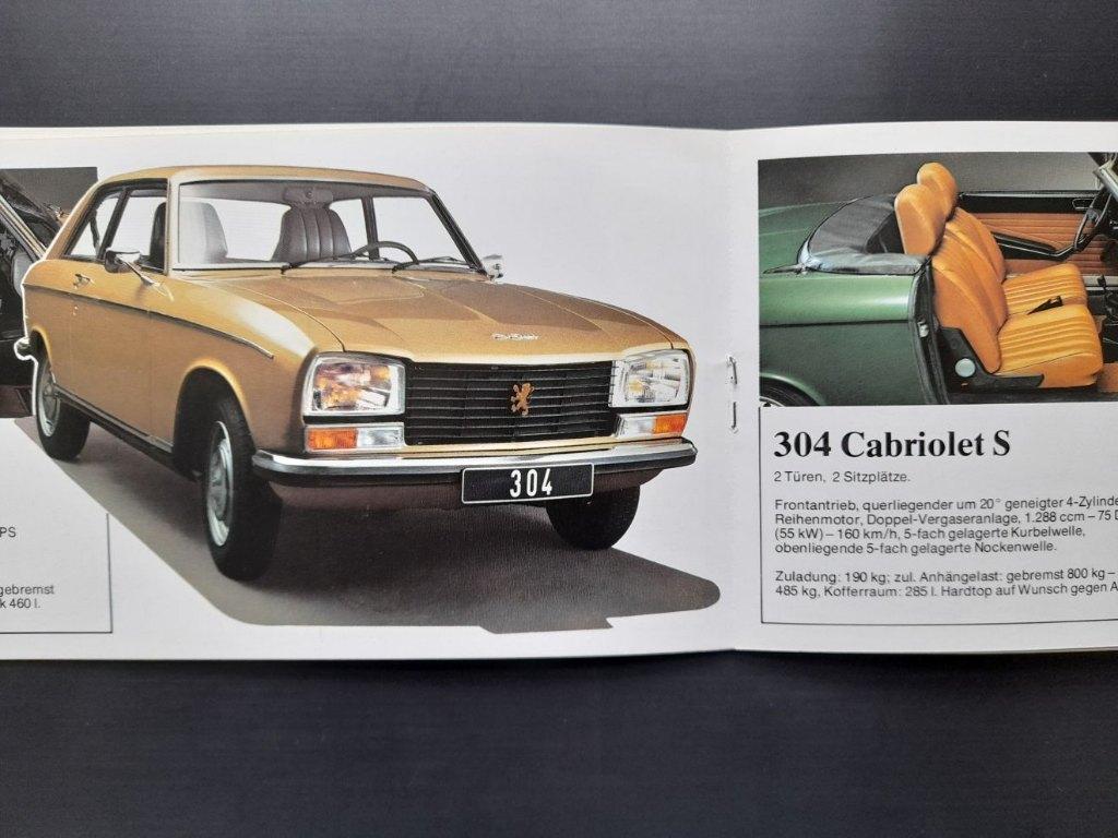 Modèles Peugeot 1975:104 — 504 Cabrio, brochure, Envoi, Comme neuf, Peugeot
