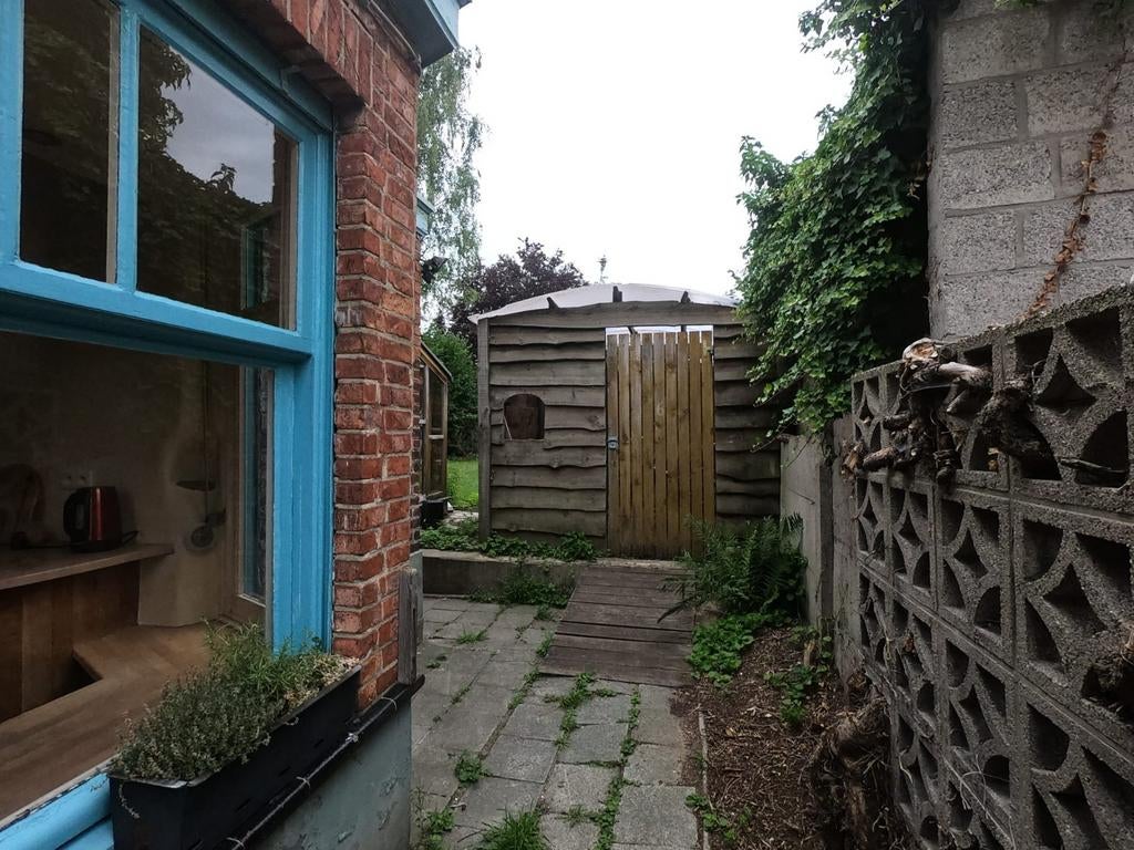 Houten guillotine raam, Tuin en Terras, Ophalen