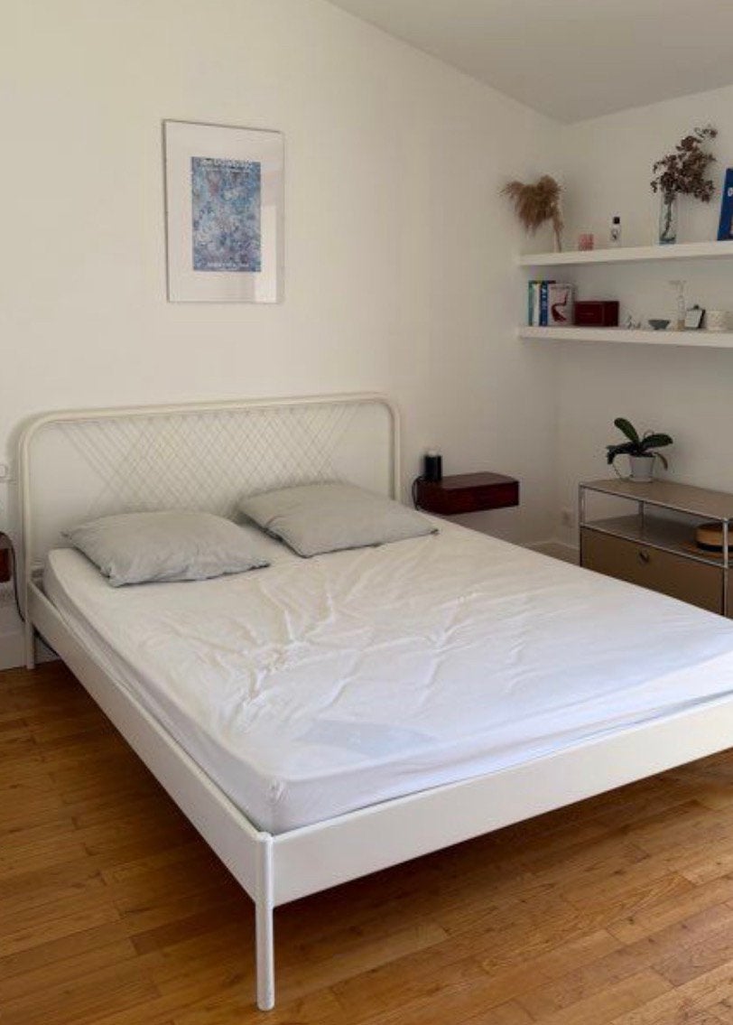 IKEA NESTTUN metalen bedframe wit 160 x 200 cm, Huis en Inrichting, Slaapkamer | Bedden, Ophalen, Wit, 200 cm