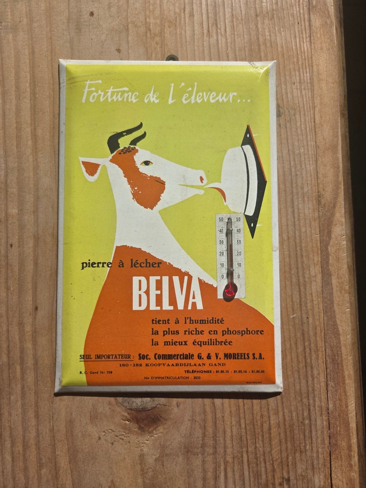 Mooi geëmailleerd bord van Belva met thermometer., Verzamelen, Merken en Reclamevoorwerpen, Ophalen of Verzenden