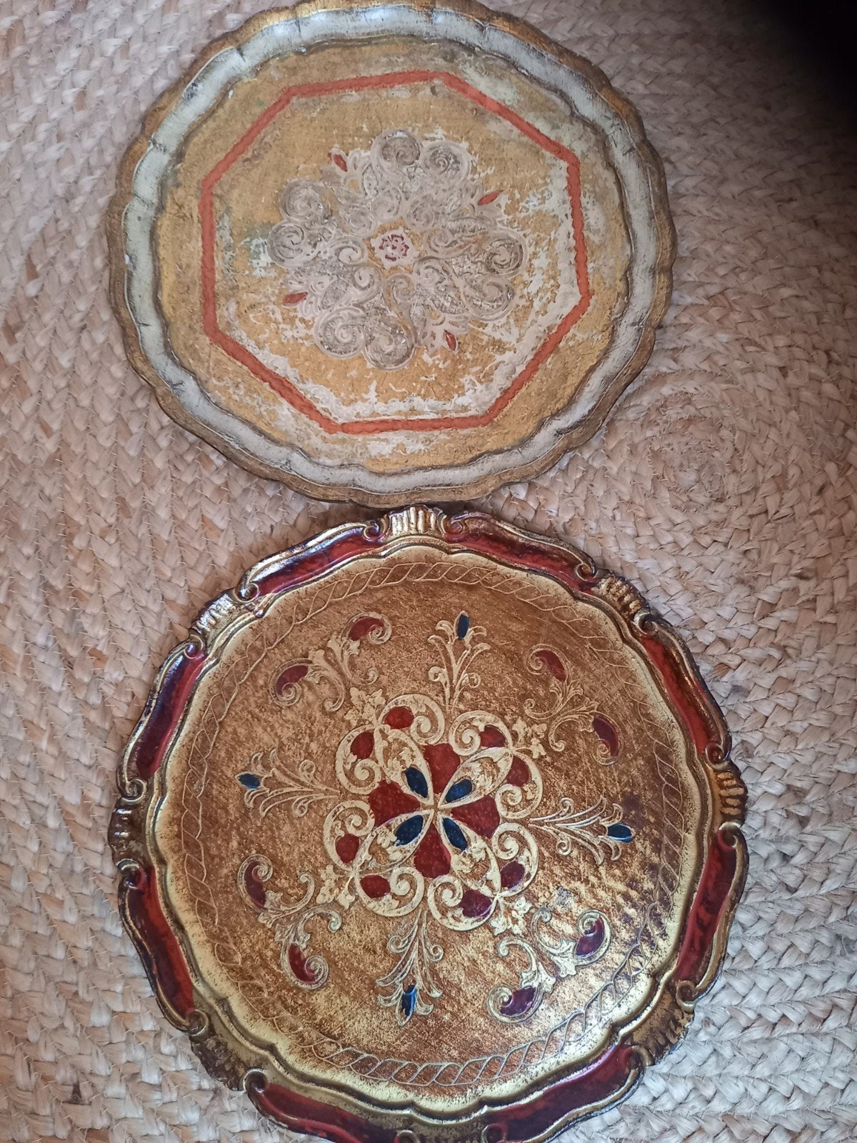 Lot de 2 plateaux en or Florentine Vintage Italy, Enlèvement ou Envoi