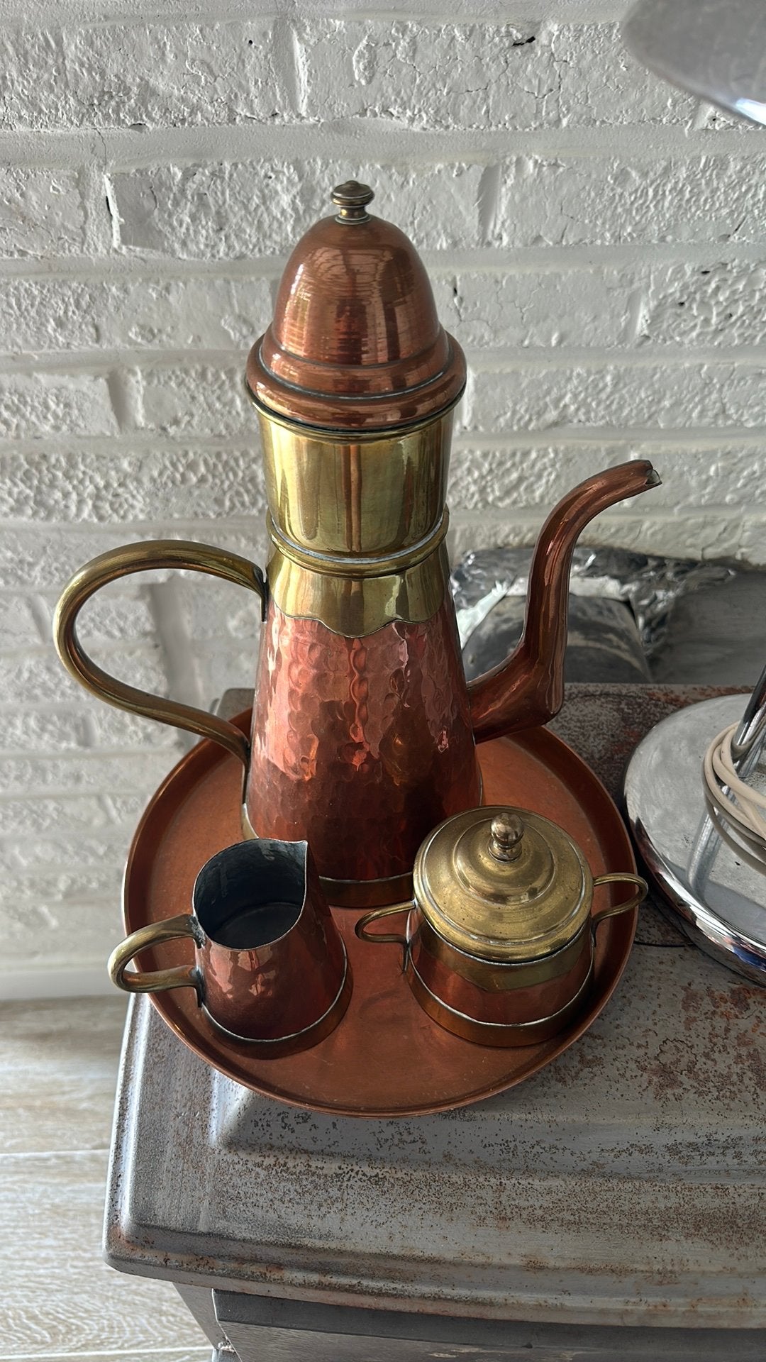 Service à thé ou à café vintage en cuivre, grande carafe, Antiquités & Art, Enlèvement ou Envoi