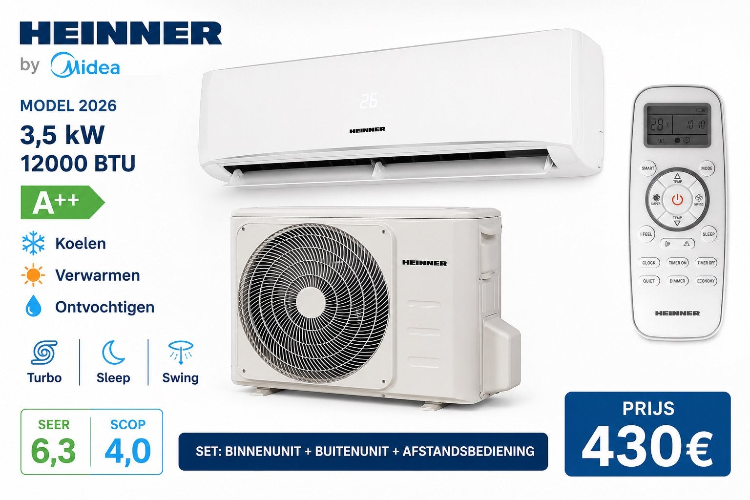 Airco monosplit airconditioning 3.5kw Heinner set, Ophalen, Nieuw