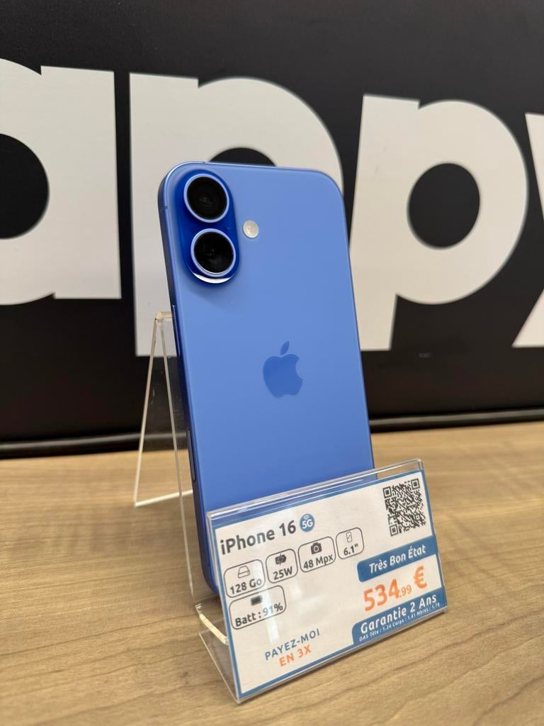 iPhone 16 128Go Bleu, Télécoms, Enlèvement, Utilisé
