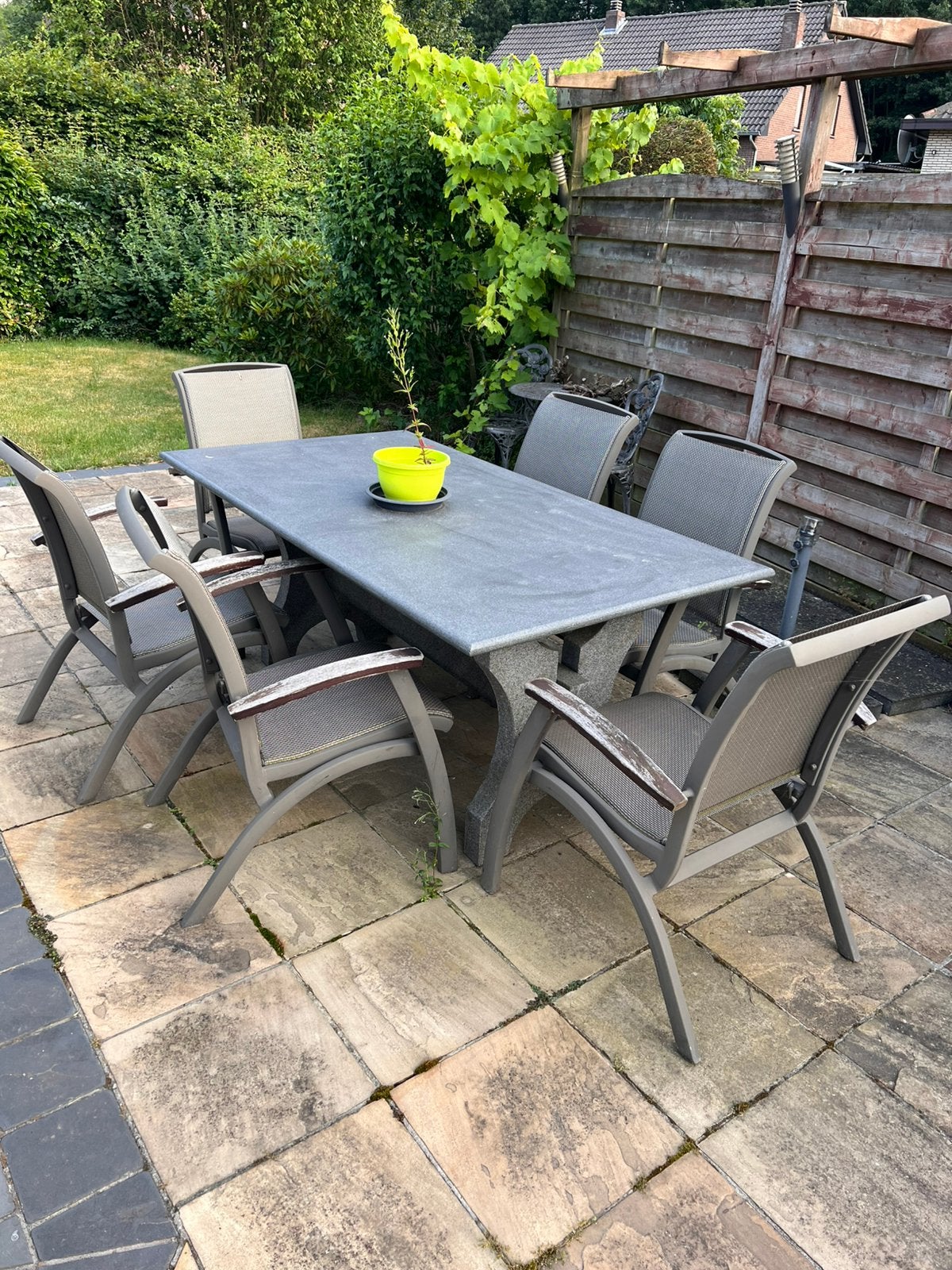 Luxe Graniet– Robuuste Natuurstenen Tafel met 6 Stoelen, Enlèvement, Utilisé, Aluminium, Salons de jardin