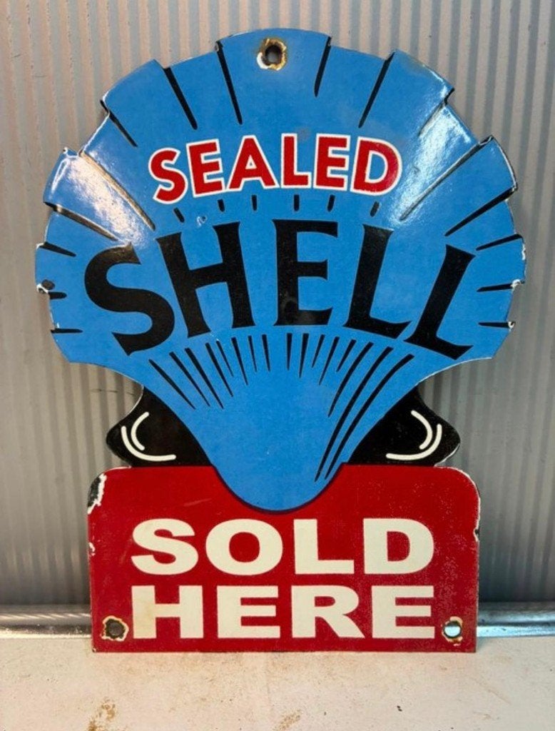 Shell Sealed – Emaille reclamebord – Sold Here, Ophalen, Gebruikt, Reclamebord