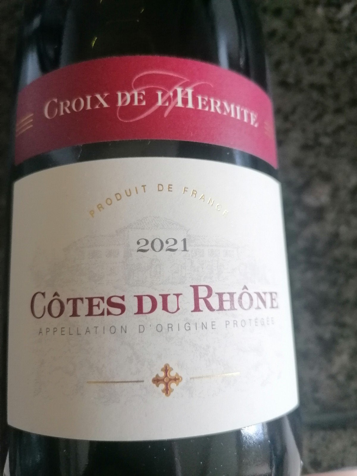 Fles Rode Wijn / Croix de l' Hermite
Côtes du Rhône 2021, Collections, Enlèvement, France, Vin rouge