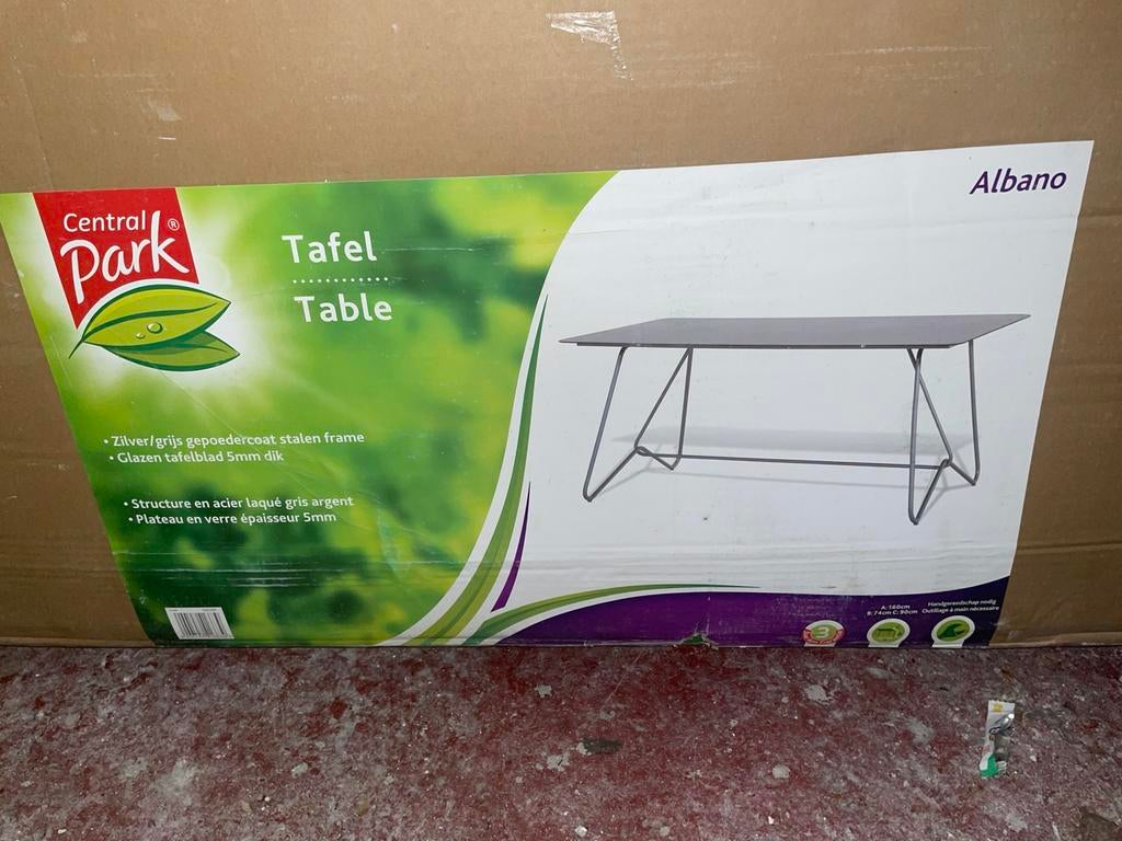 Te koop: 3 tafels + zweefparasol (nieuw in doos), Jardin & Terrasse, Parasols, Comme neuf, Enlèvement
