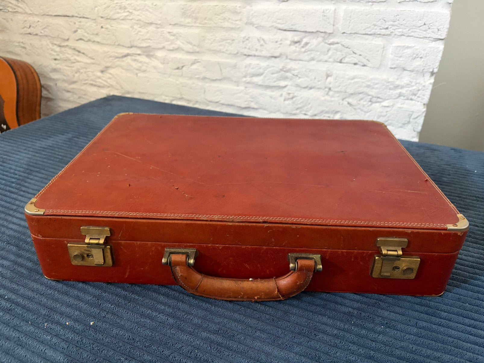Vintage lederen aktetas / jaren 70/80 – Cognac bruin, Ophalen of Verzenden, Zo goed als nieuw