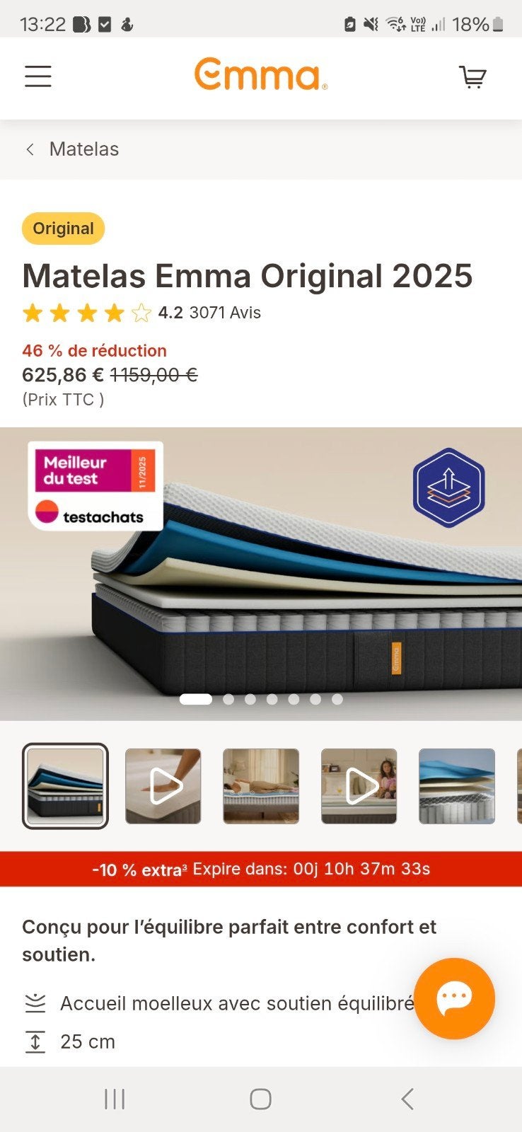 Matelas - Emma Matelas Hybride II Plus, Matelas