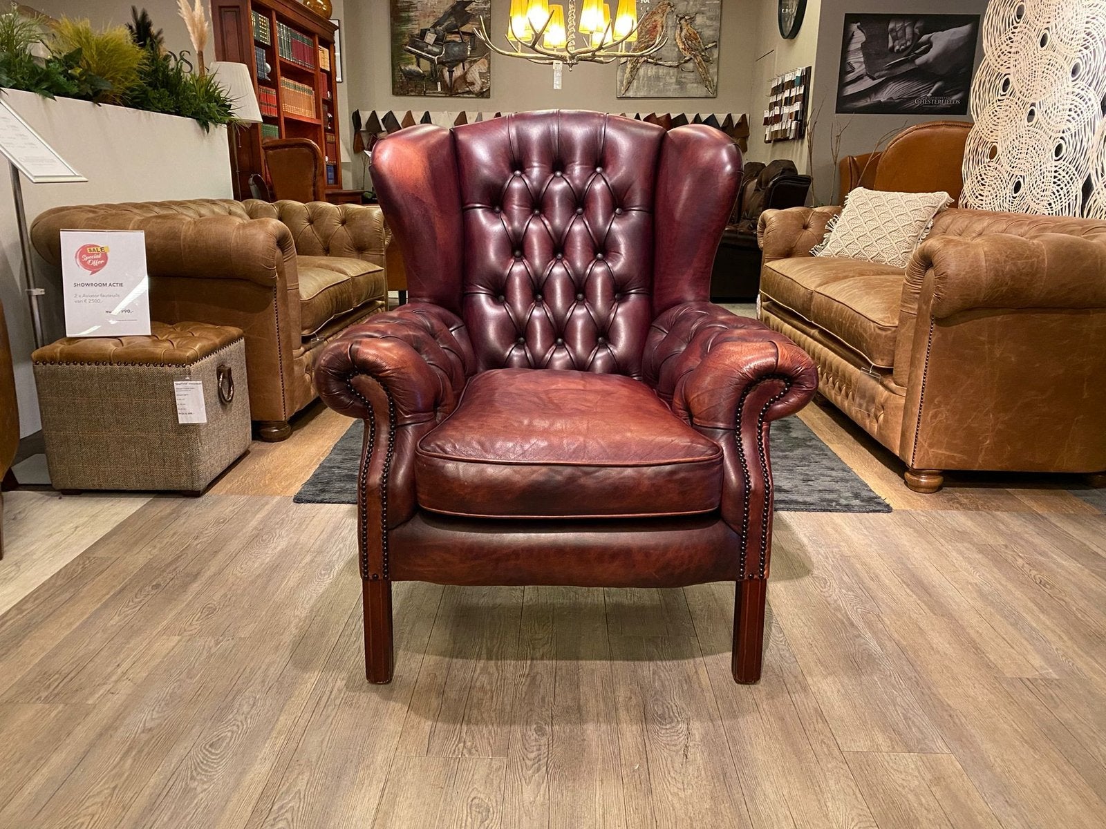 ENGELSE BENDIC CHESTERFIELD OOR FAUTEUIL rood BRUIN, Enlèvement ou Envoi