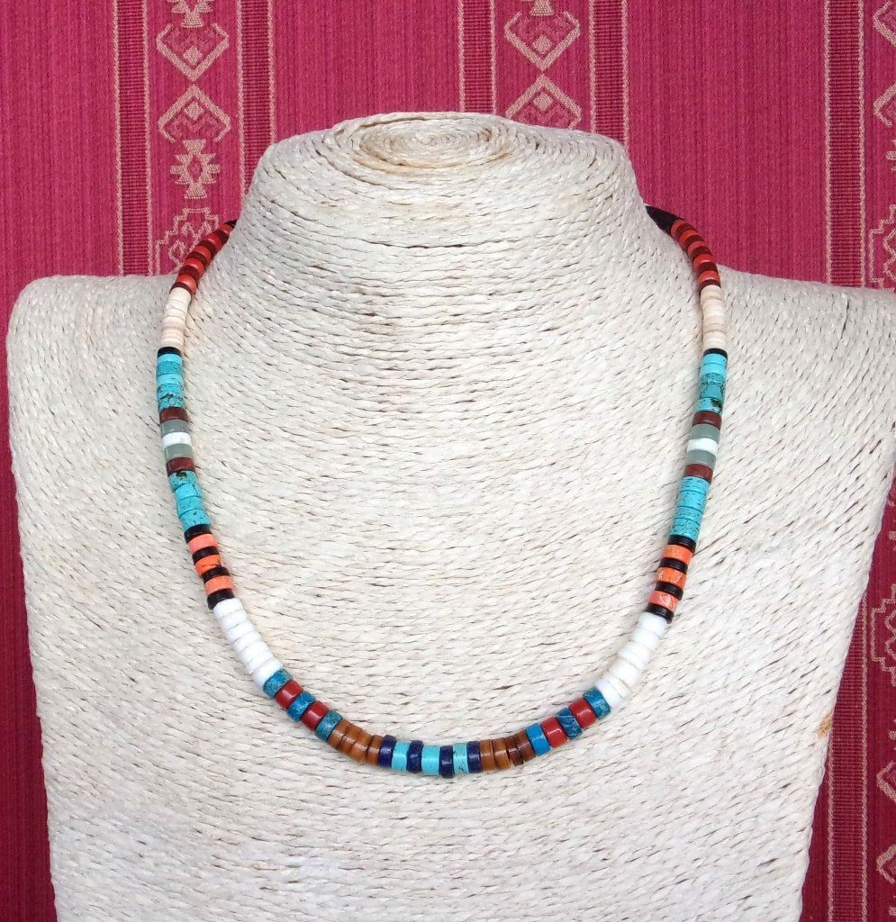 Collier surfeur Navajo homme ou femme turquoises et corail, Neuf, Enlèvement ou Envoi, Avec pierre précieuse, Bleu