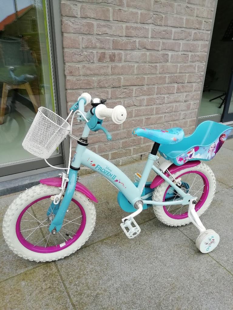 Frozen kinderfiets voor meisjes, Fietsen en Brommers, Zijwieltjes, Gebruikt, Velgrem, Minder dan 16 inch
