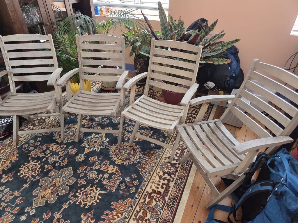4 Houten tuinstoelen, Tuin en Terras, Tuinstoelen, Ophalen, Gebruikt, Hout, Inklapbaar