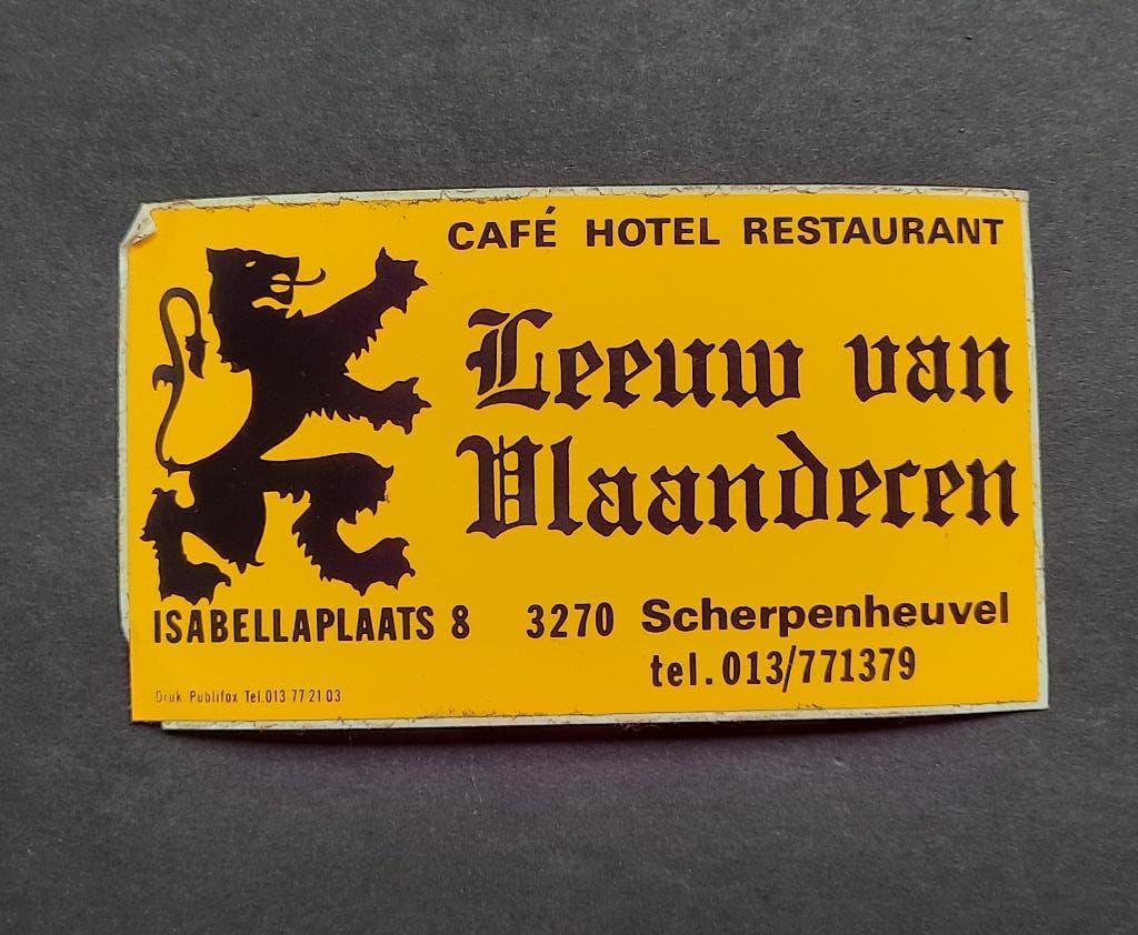 Oude sticker Café Hotel Restaurant " Leeuw van Vlaanderen ", Verzenden, Gebruikt