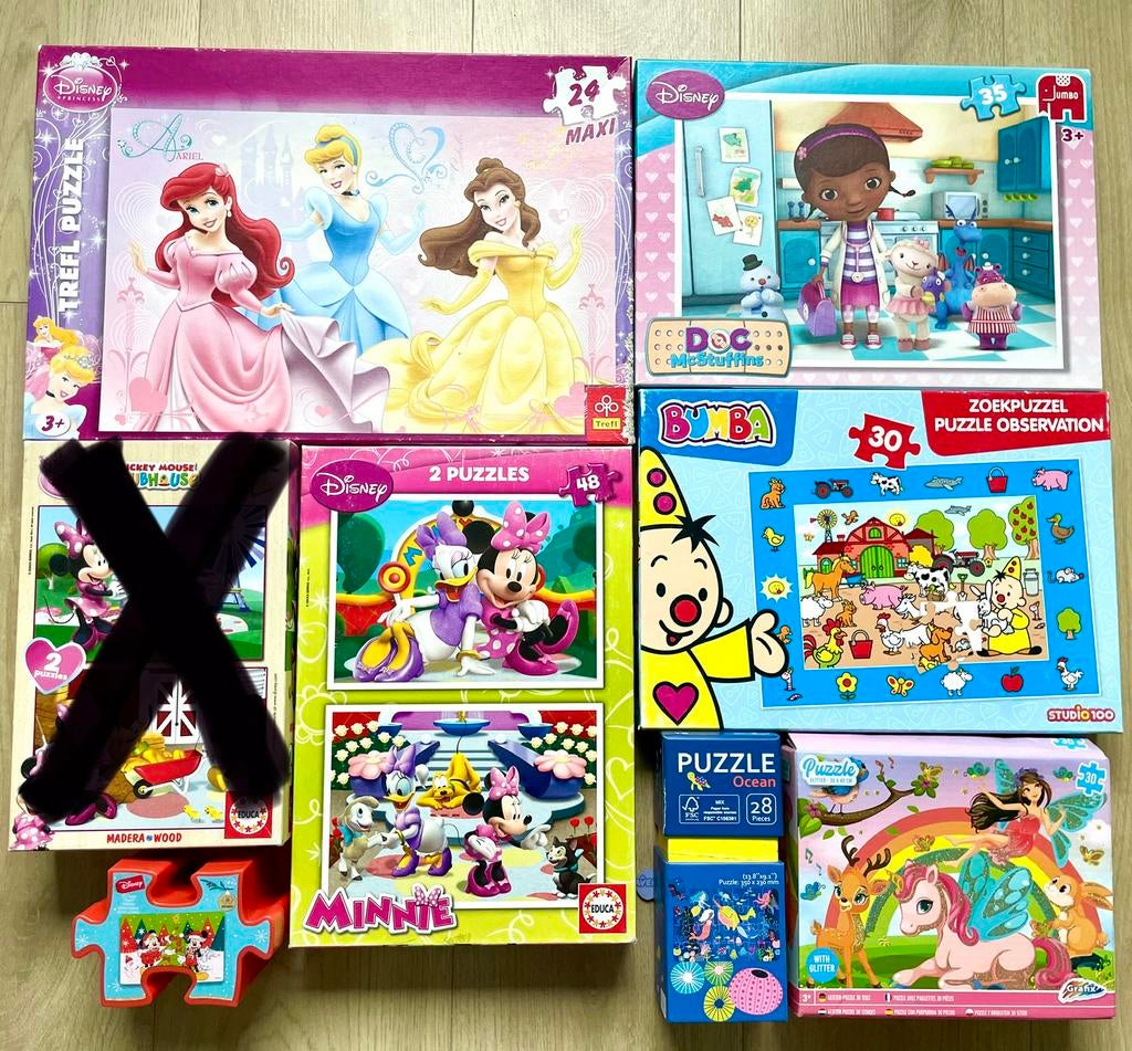 Puzzles d’enfants:Mickey&Minnie,docteur Disney,Bumba,Princes, Enlèvement ou Envoi, 2 à 4 ans, Comme neuf, 10 à 50 pièces
