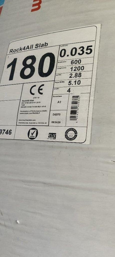 KNAUF - ROCK4ALL 180 MM X 600 X 1200 MM, Ophalen, Dakisolatie, 10 tot 15 m², 12 cm of meer