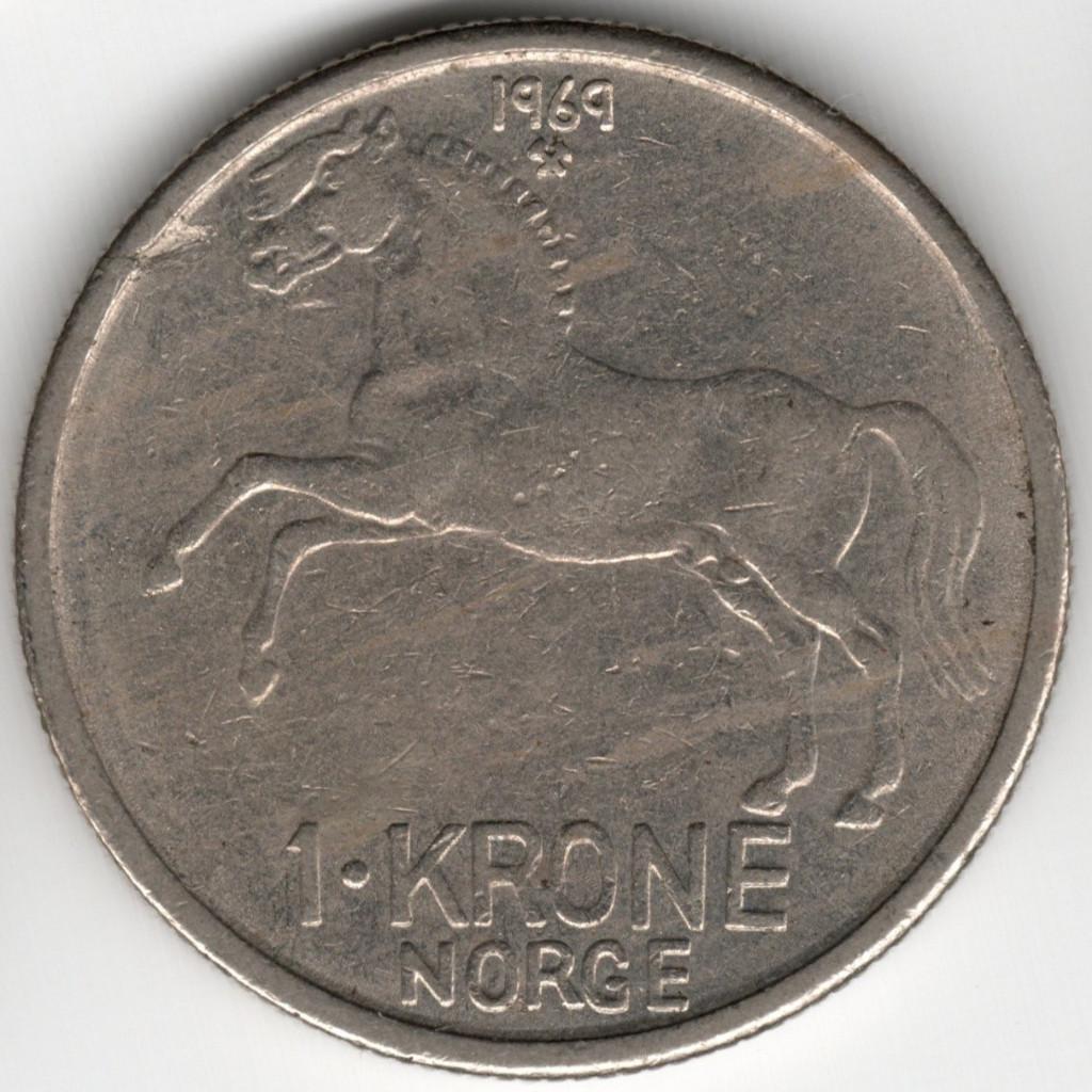 Norvège : 1 Krone 1969 KM #409 Ref 16730, Enlèvement ou Envoi, Autres pays, Monnaie en vrac