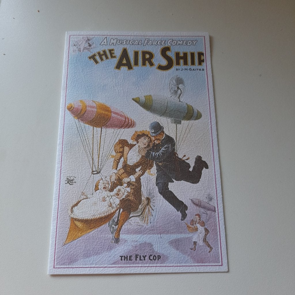 carte post. pour le film The Air Ship/The Fly Cop/Luftschiff, Enlèvement ou Envoi, Gravure