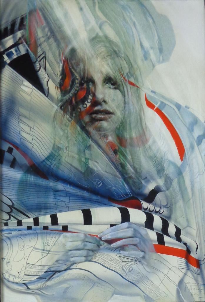 ROGER VAN BELLEGHEM / VROUWENPORTRET OLIEVERF DOEK 103x72cm, Enlèvement