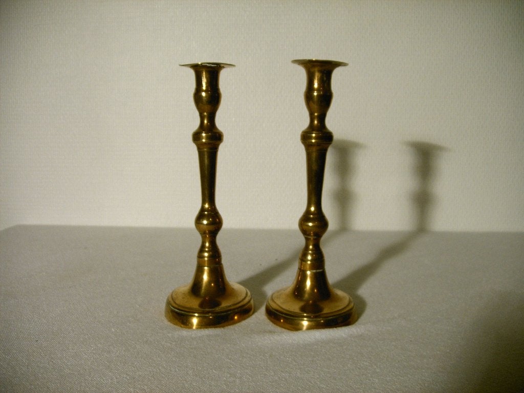 Paar antieke koperen kandelaars, Antiek en Kunst, Ophalen of Verzenden, Koper of Brons