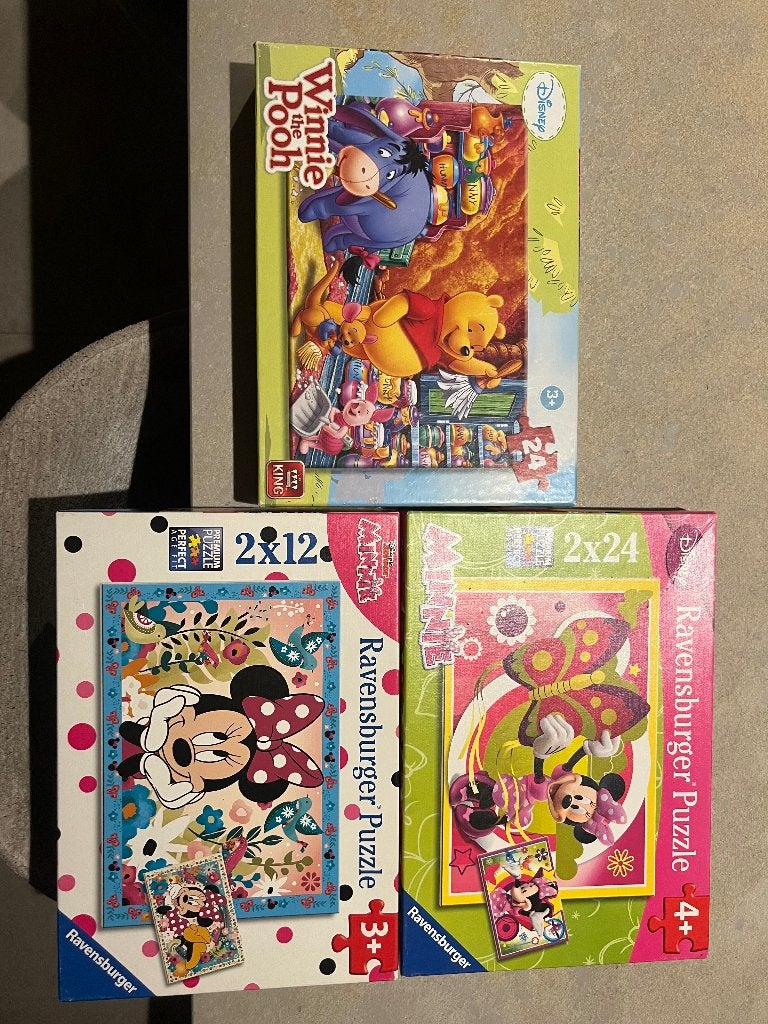 3 puzzels disney, Ophalen of Verzenden, Minder dan 500 stukjes, Zo goed als nieuw, Legpuzzel