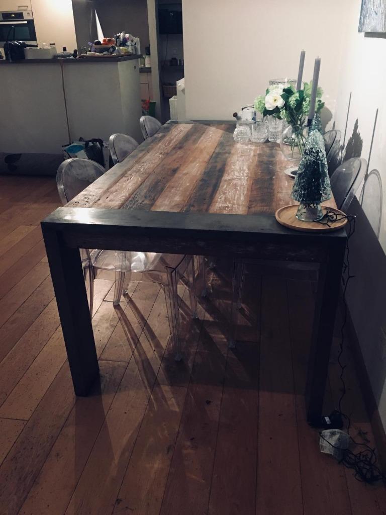 Table à manger en  bois précieux + 6 chaises design offertes, Neuf, Enlèvement, Artisanat design en bois ancien + métal, Rectangulaire