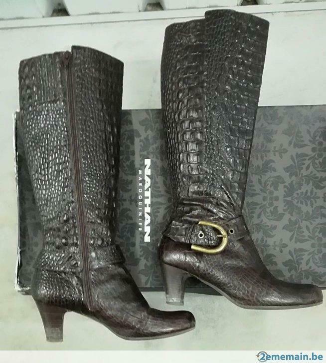 870* NATHAN magnifiques bottes noires luxe cuir (40), Porté, Noir, Bottes hautes