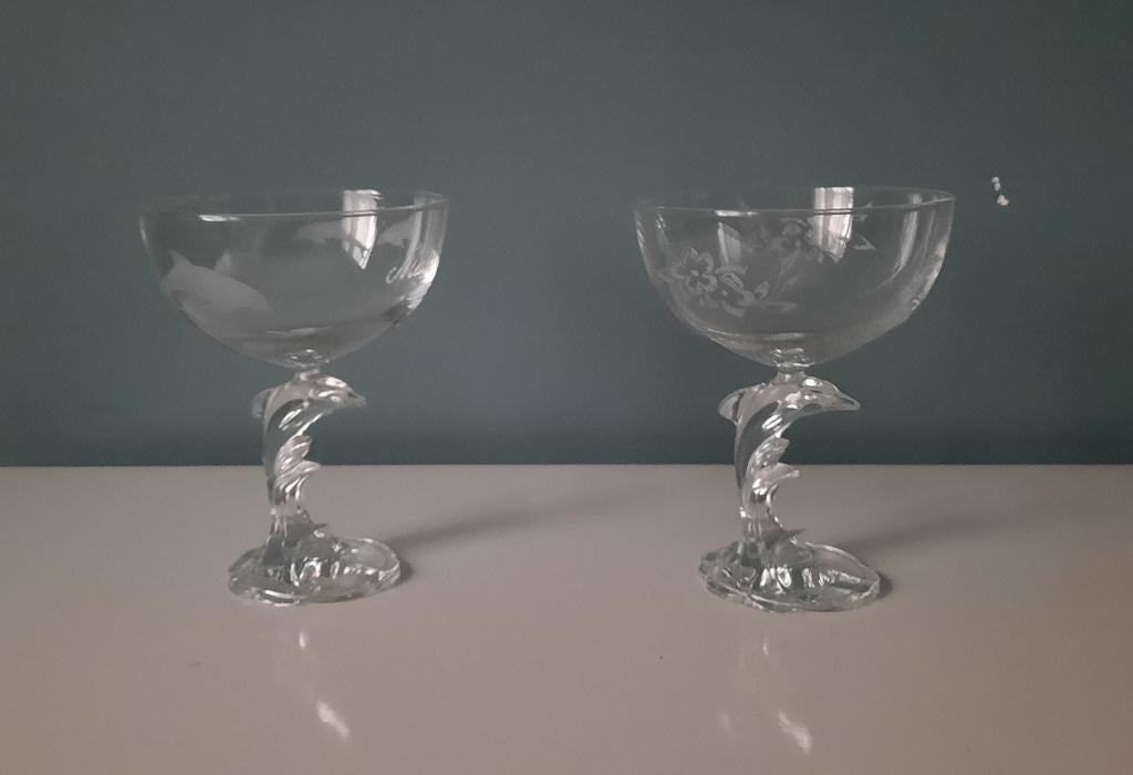 Vintage dolfijnen "mama" glazen, Antiek en Kunst, Antiek | Glaswerk en Kristal, Ophalen of Verzenden