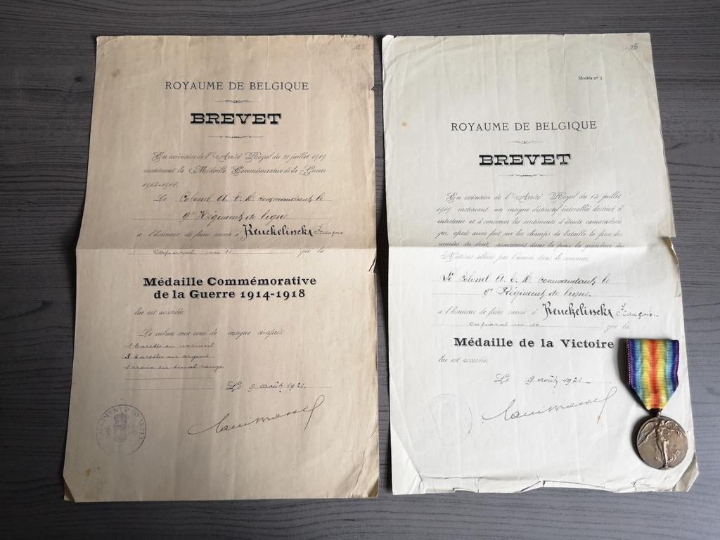brevetten en Medaille korporaal 9de Linieregiment 1914-1918, Verzamelen, Militaria | Tweede Wereldoorlog, Ophalen of Verzenden