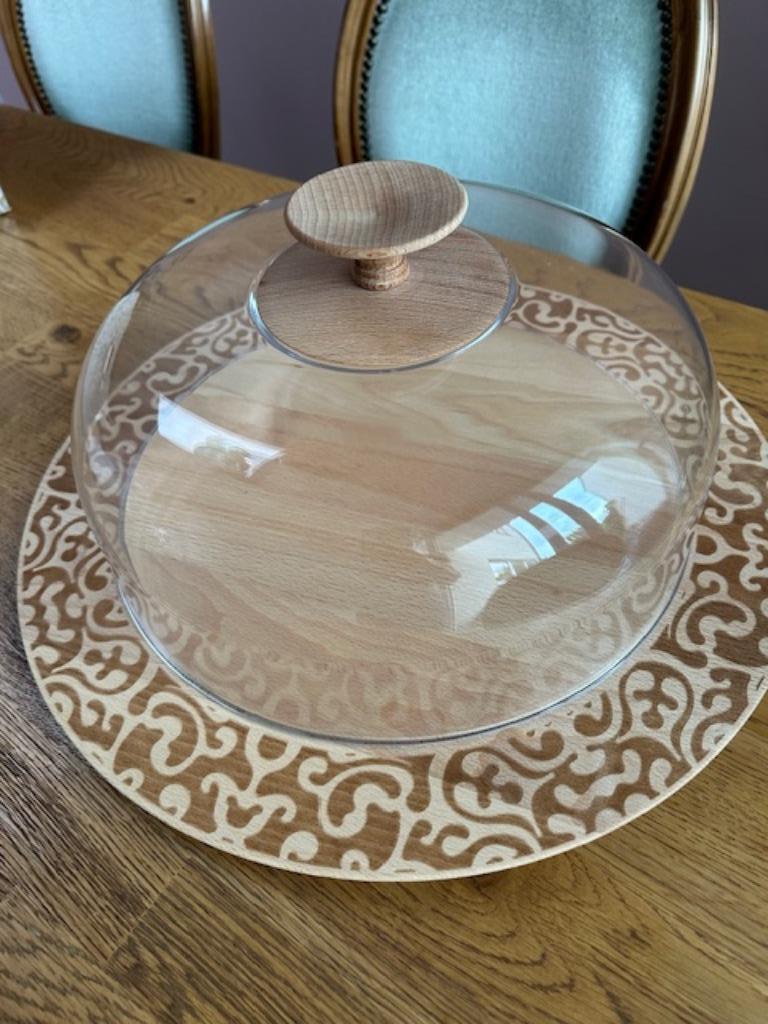 Mooiste Cadeau -ALESSI - Houten plateau met stolp - nieuw, Ophalen of Verzenden, Nieuw, Rond, Hout