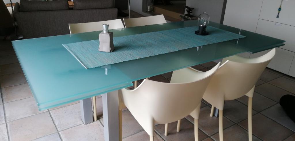 Table de salle à manger design en verre dépoli, Verre, Enlèvement, Utilisé, 50 à 100 cm