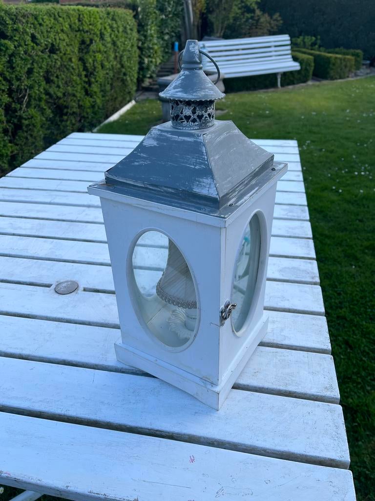 Lanterne.   Vintage, Tuin en Terras, Buitenverlichting, Gebruikt, Hout, Minder dan 50 watt, Led, Ophalen