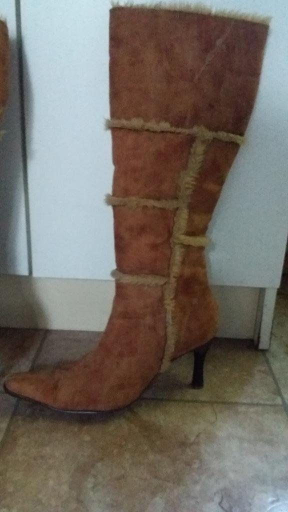 bottes hautes chaudes - simili cuir marron - talons poi, Enlèvement ou Envoi, Brun, Porté, Bottes hautes